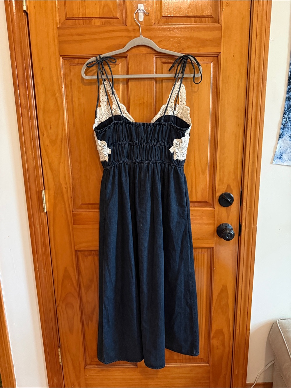 En Saison Natalia Crochet Trim Tie Shoulder Midi Dress Vintage Indigo Size Small - Picture 11 of 16